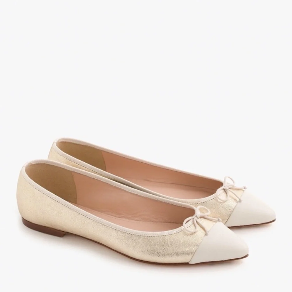 J.Crew Gemma Cap-toe Flats in Metallic Gold Sz 8.5 Gently Loved w/Box - Picture 3 of 12